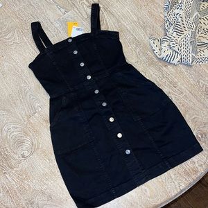 NWT Divided H&M Black Denim Overalls Dress XS
